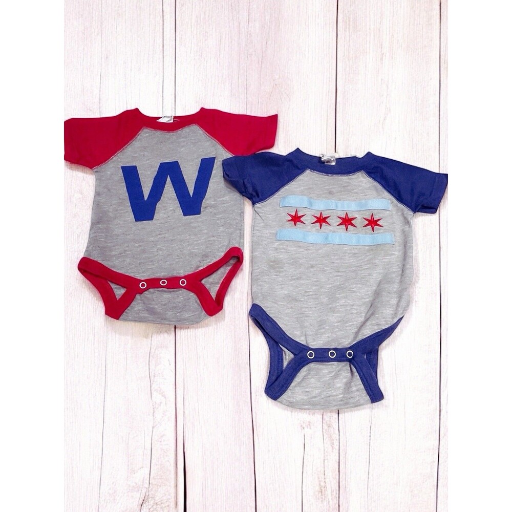 2 CHICAGO CUBS Rabbit Skins Infant Baby Bodysuit Red Gray Blue 6 Mon Soft EUC